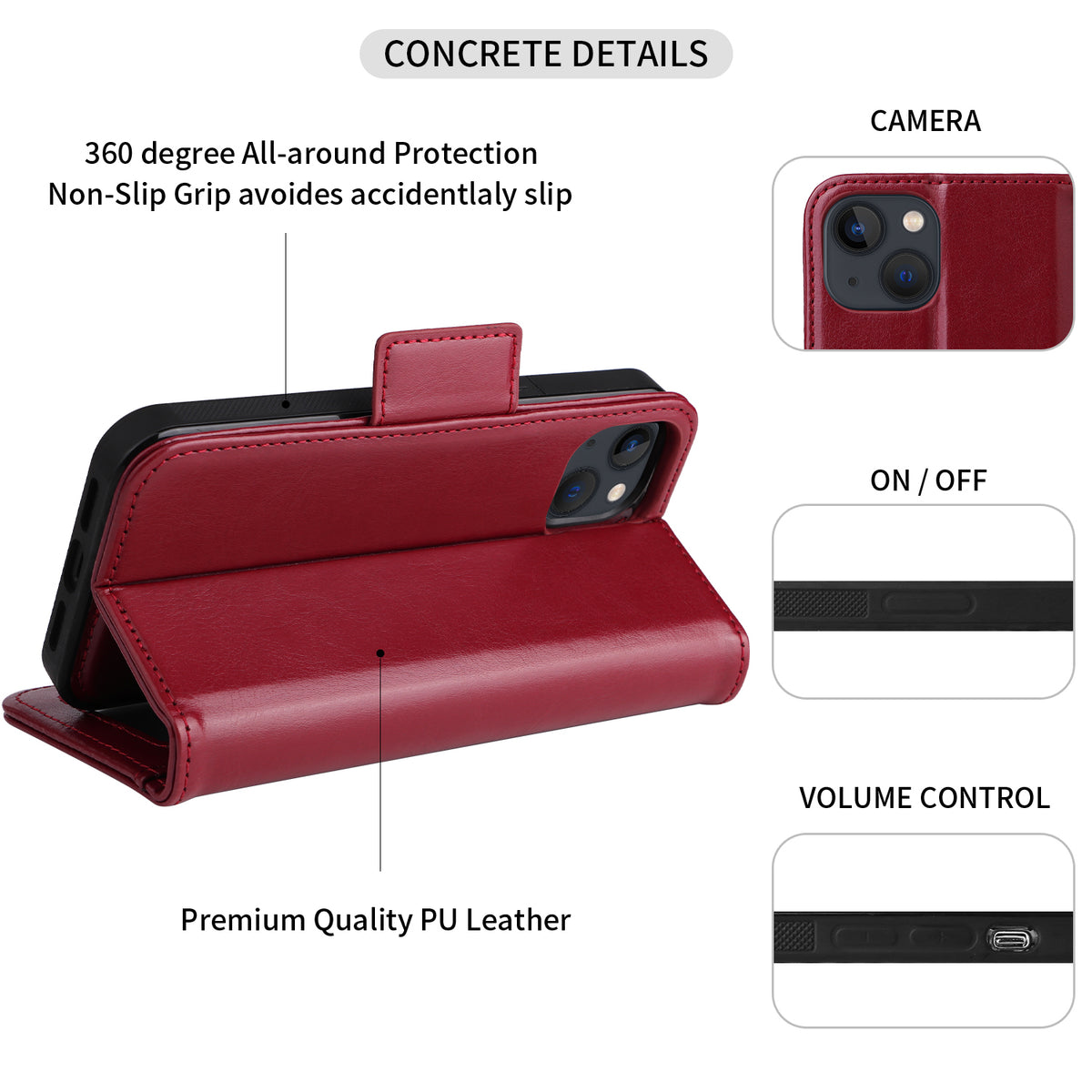Vajio Series - iPhone 13 6.1" PU Leather Wallet Case - NAVOR