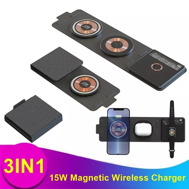 navor 3 in 1 Foldable Wireless Charger, For Phone, iWatch, Airpods