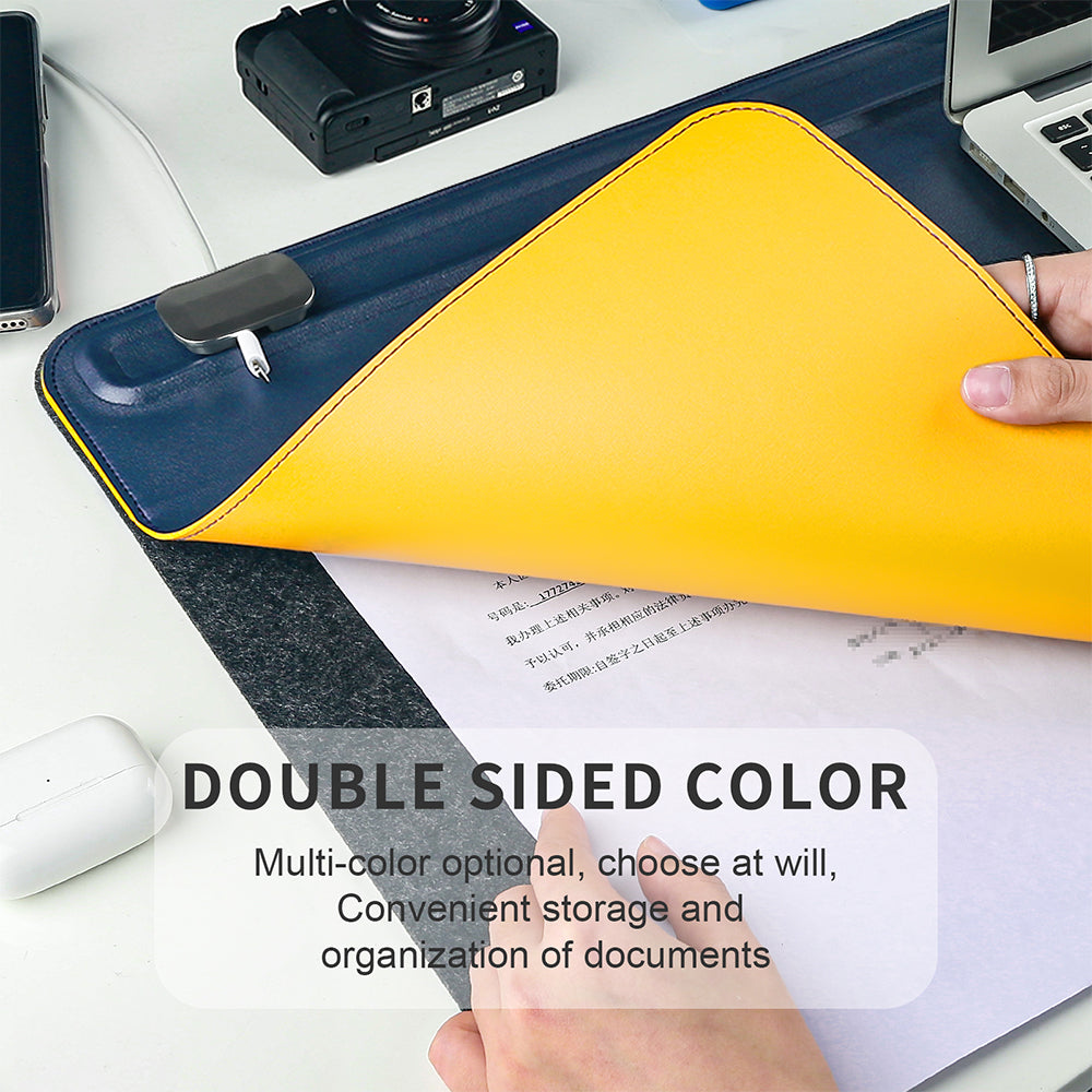 PU Leather 68.5 x 36.8cm Desk Mat with Magnetic Cable Holder for Office Home - NAVOR