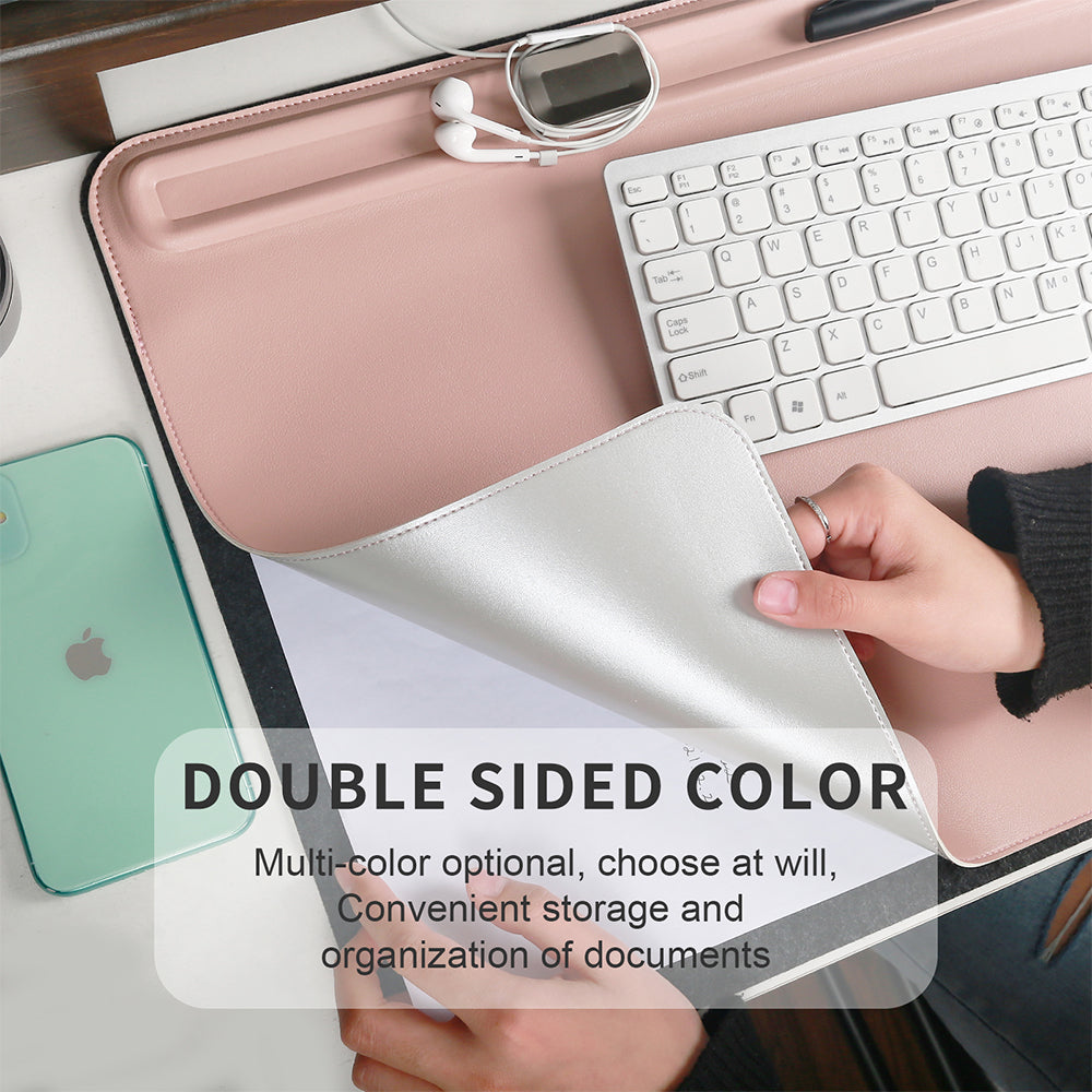 PU Leather 68.5 x 36.8cm Desk Mat with Magnetic Cable Holder for Office Home - NAVOR