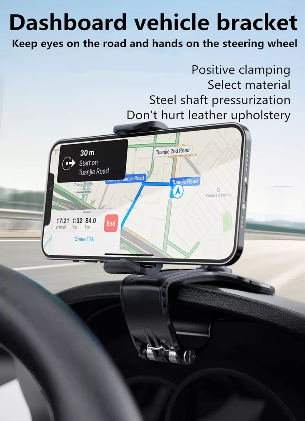 360° Rotatable Car Phone Mount Holder for Dashboard, Compatible with most smartphones - NAVOR