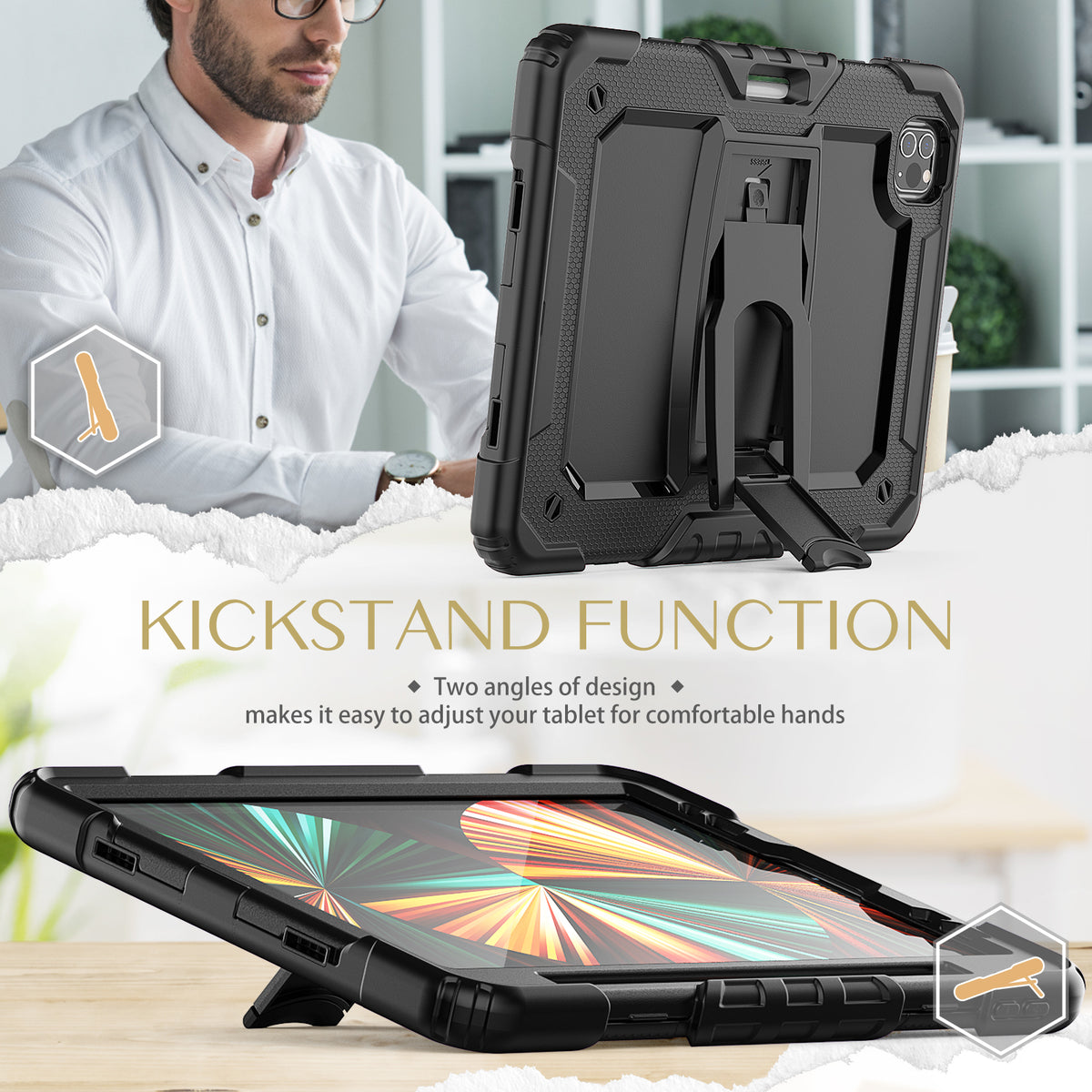 Case for iPad Pro 11, Built-in Screen Protector, Built-in Kickstand - NAVOR