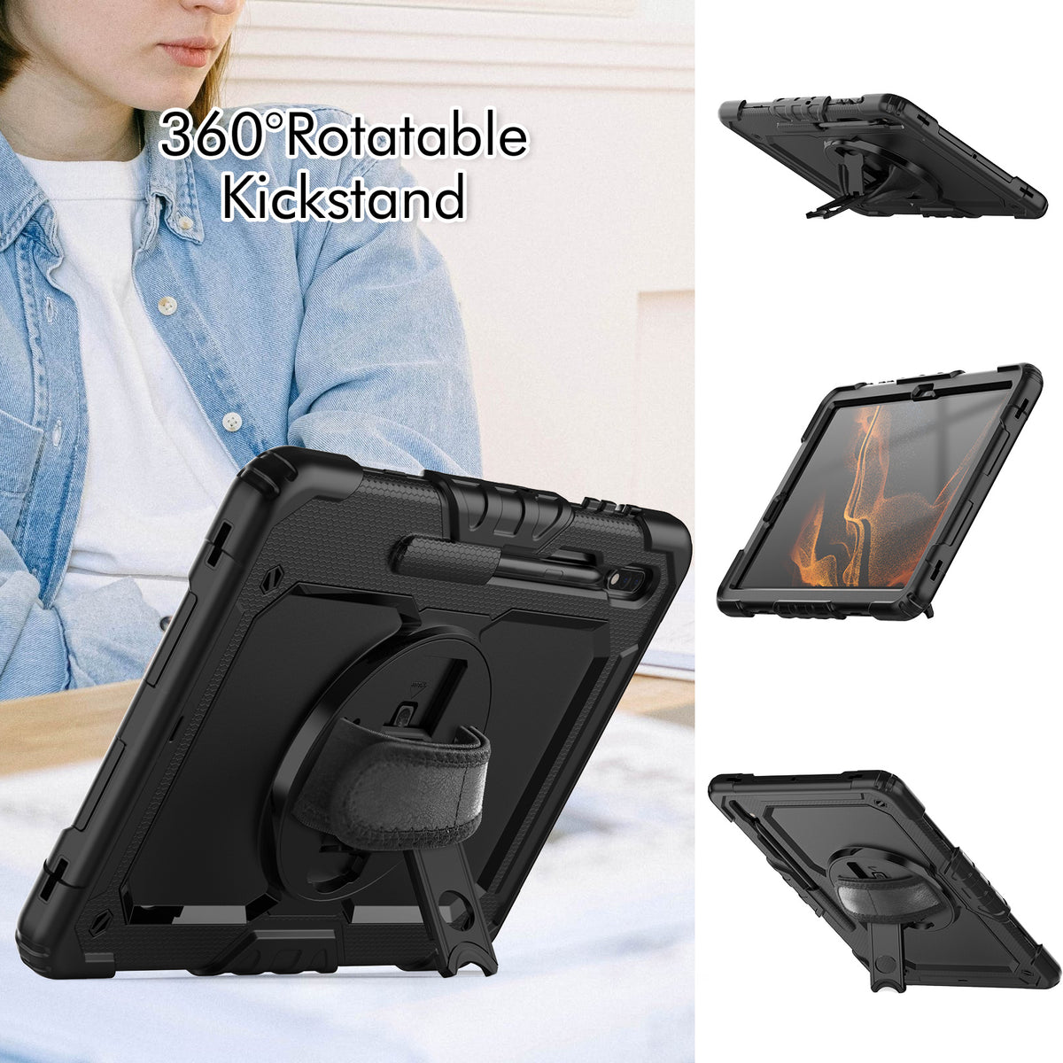 navor Tab S8 Plus (2022) / Tab S7 Plus  (2020) / Tab S7 FE (2021) 12.4-inch, 360 Kickstand Case [BLACK]