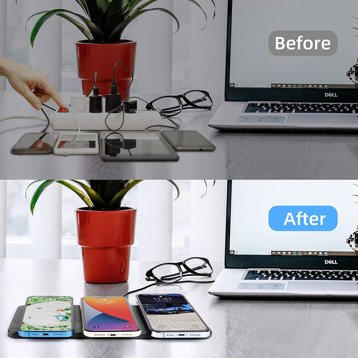 navor 3-in-1 Ultra-Slim Leather Multiple Devices Wireless Charging Pad - NAVOR
