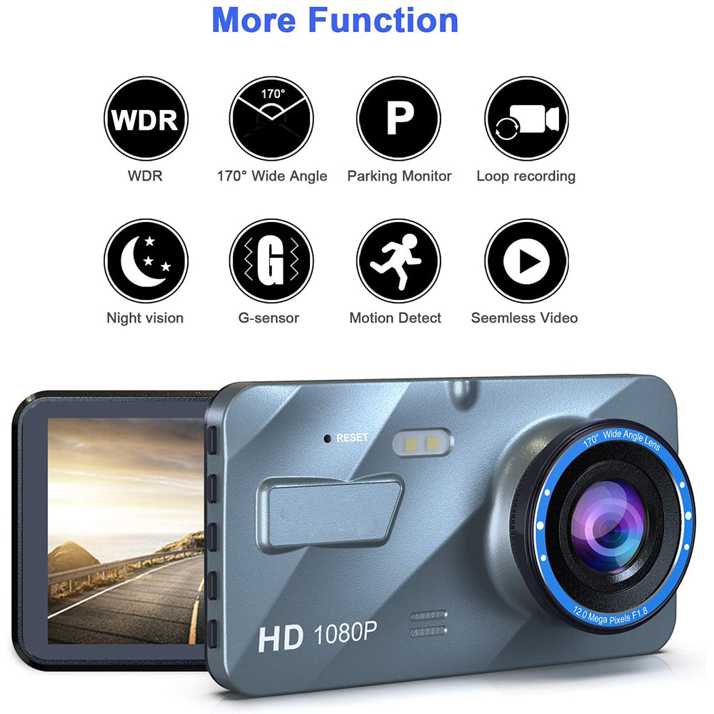 Dash Cam 1080P FHD Driving Recorder 4" Screen w Backup Camera - NAVOR