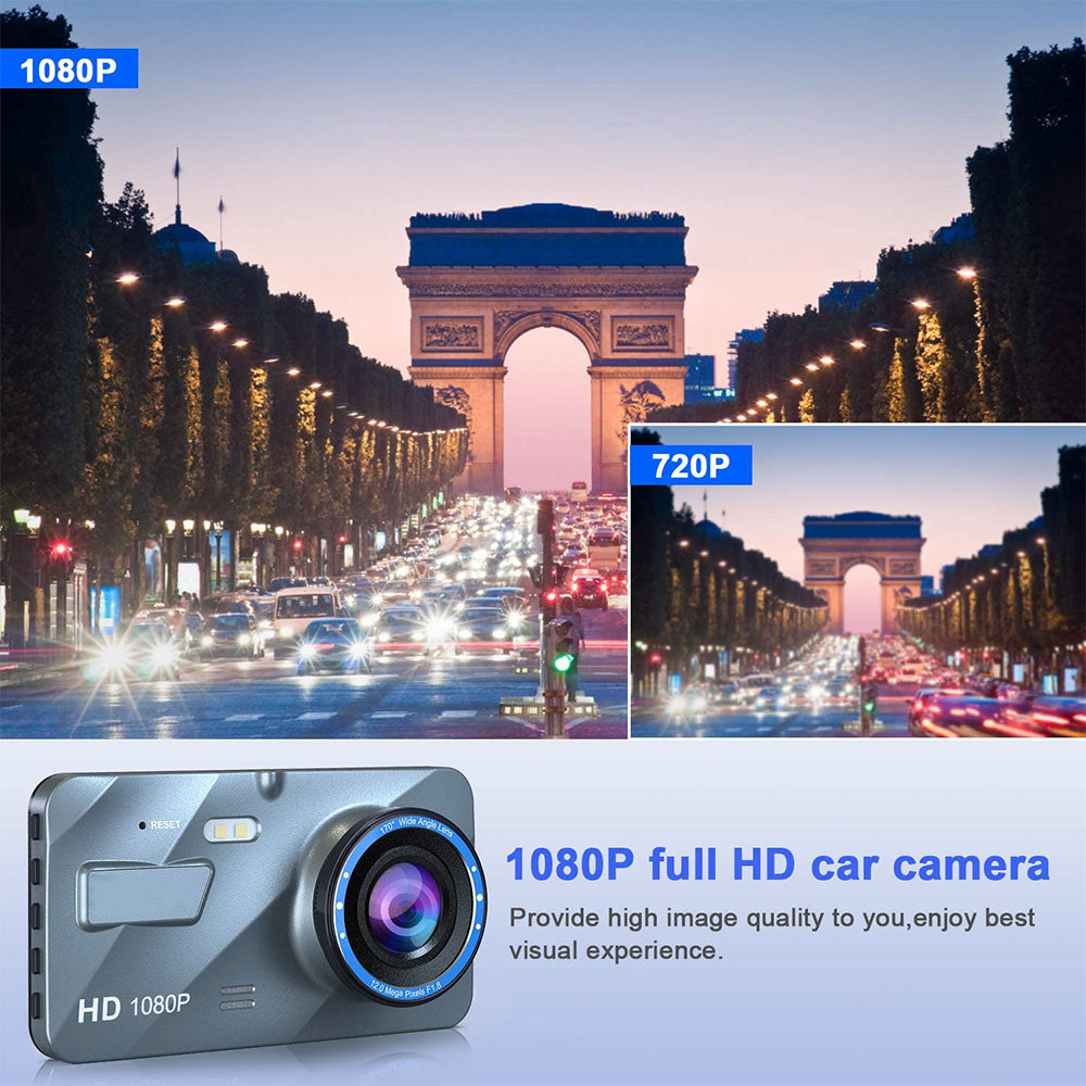 Dash Cam 1080P FHD Driving Recorder 4" Screen w Backup Camera - NAVOR