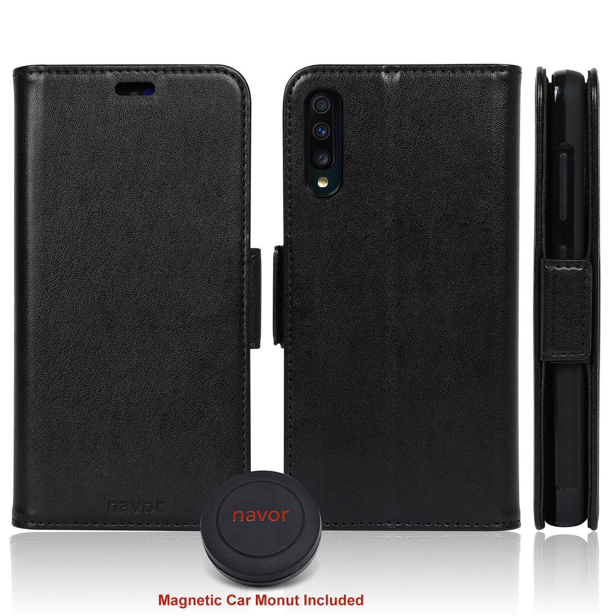 Vajio Series - Samsung Galaxy A50 Leather Wallet Case & Car Holder - NAVOR
