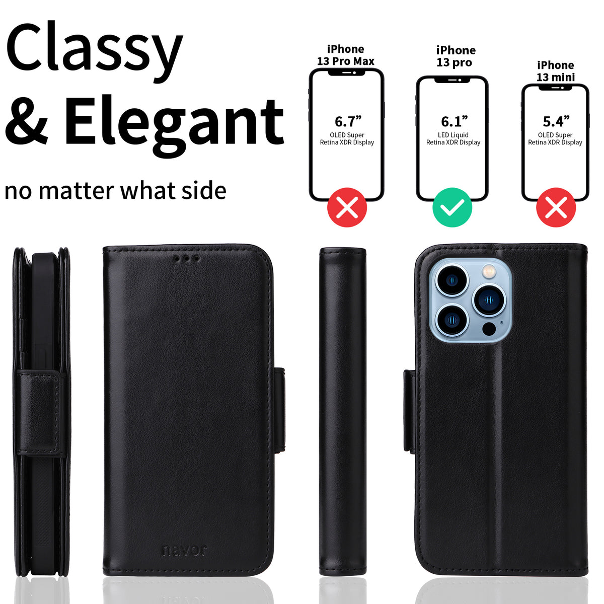 Vajio Series - iPhone 13 Pro 6.1" PU Leather Wallet Case - NAVOR