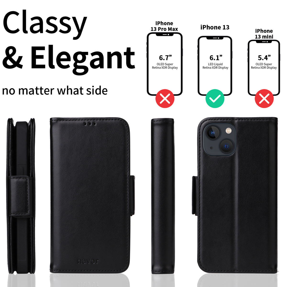 Vajio Series - iPhone 13 6.1" PU Leather Wallet Case - NAVOR
