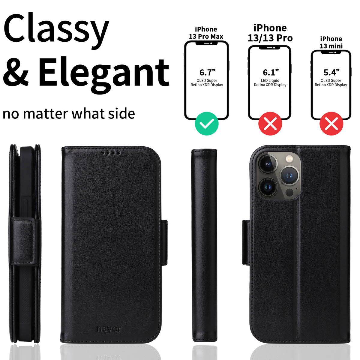 Vajio Series - iPhone 13 Pro Max 6.7" PU Leather Wallet Case - NAVOR