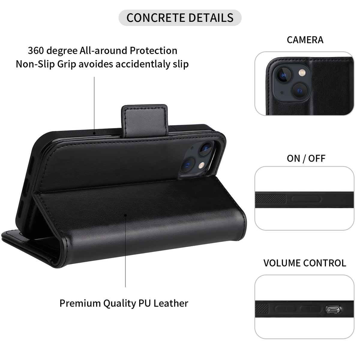 Vajio Series - iPhone 13 6.1" PU Leather Wallet Case - NAVOR