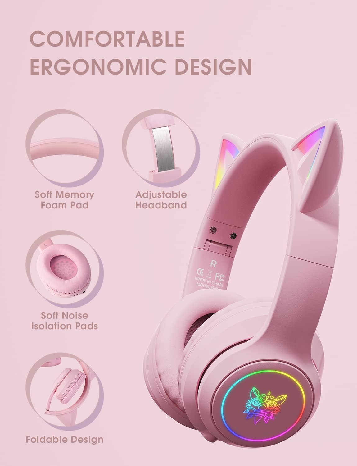 navor Bluetooth Cat Ear Headset, 15-22H Play Time
