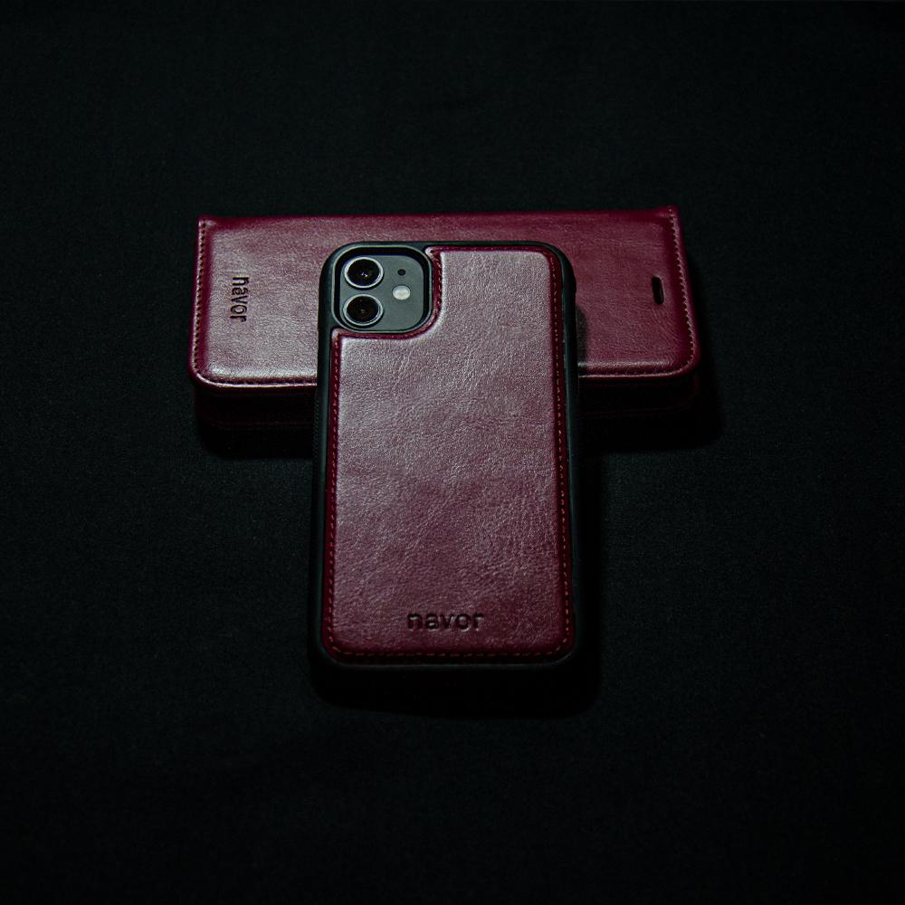 Universal Car Mount & iPhone 12 Mini Leather Wallet Case [Vajio Series] - NAVOR