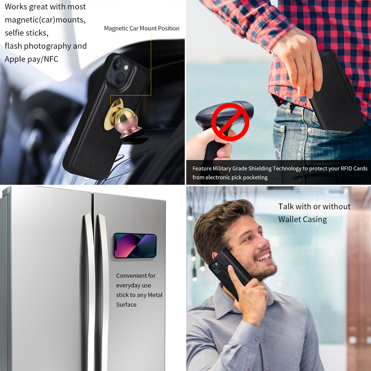Universal Car Mount & iPhone 13 6.1" PU Leather Wallet Case[Vajio Series] - NAVOR