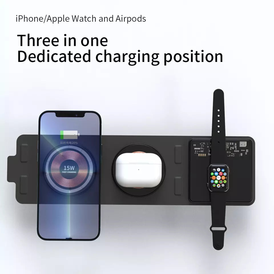 navor 3 in 1 Foldable Wireless Charger, For Phone, iWatch, Airpods