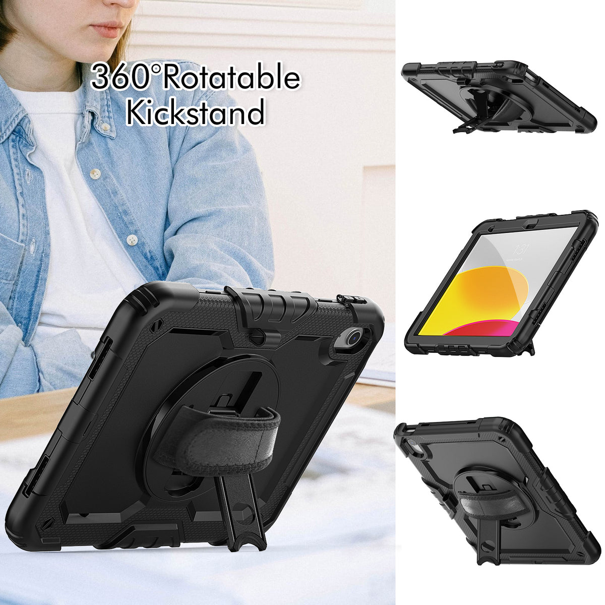 navor iPad 10th Gen 10.9 Inch (2022), 360 Kickstand Case [BLACK]