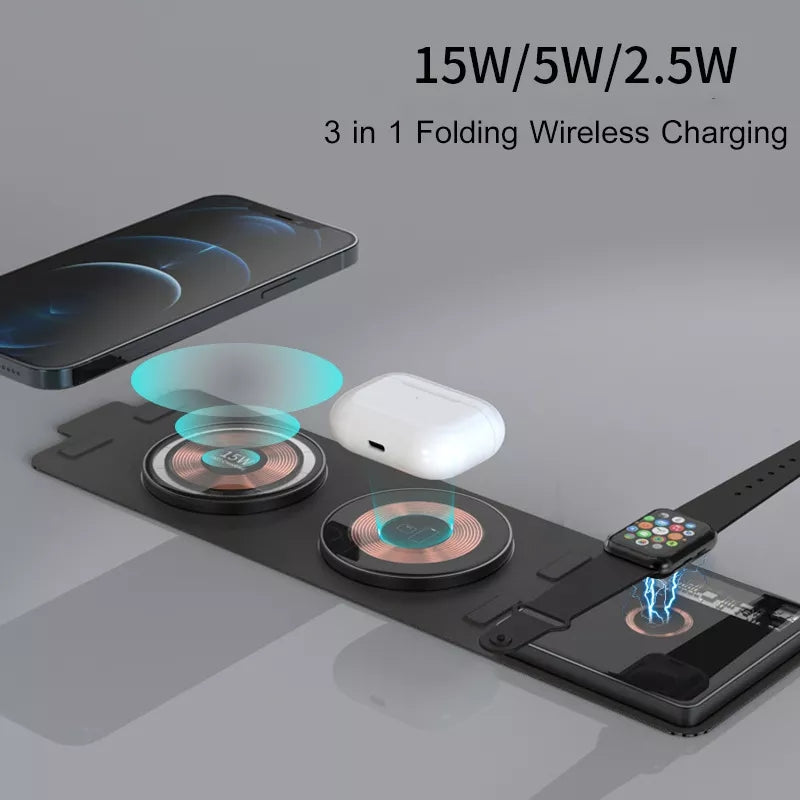 navor 3 in 1 Foldable Wireless Charger, For Phone, iWatch, Airpods