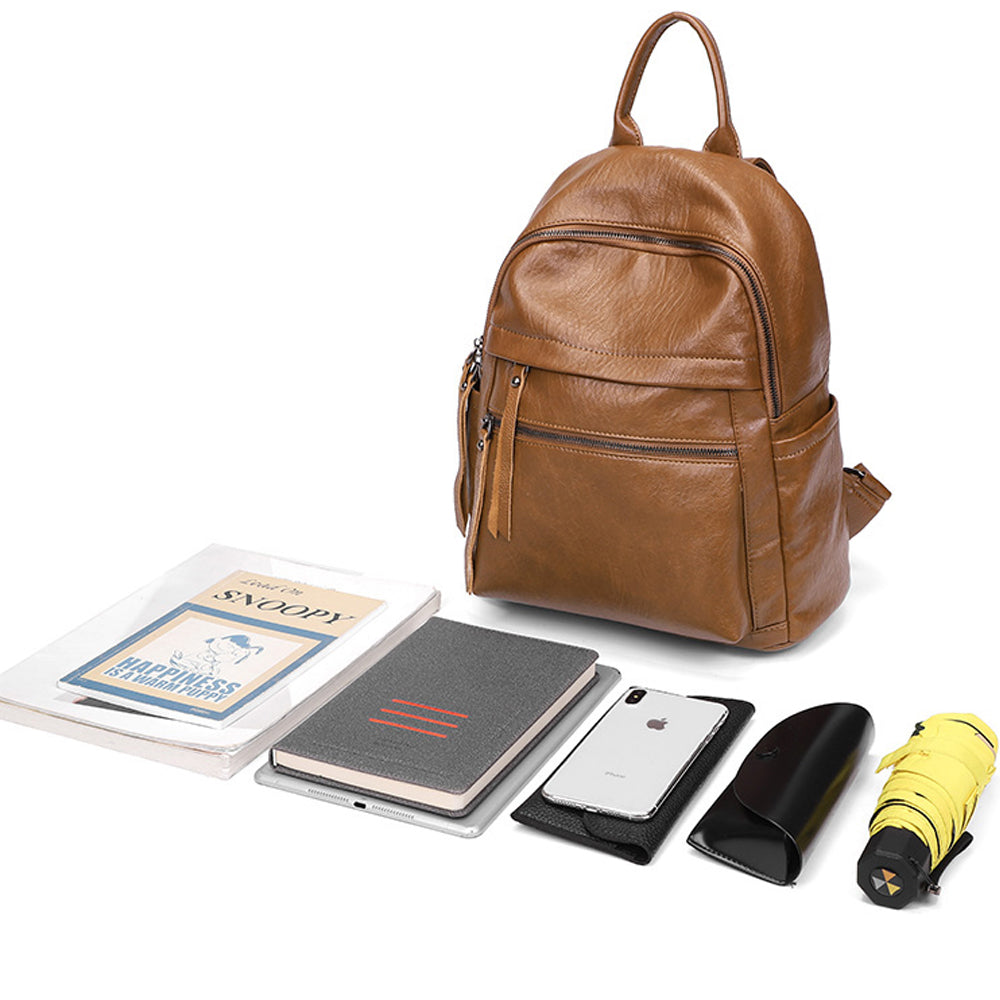 Leather Backpack for Girls/Women Waterproof Daypack - NAVOR