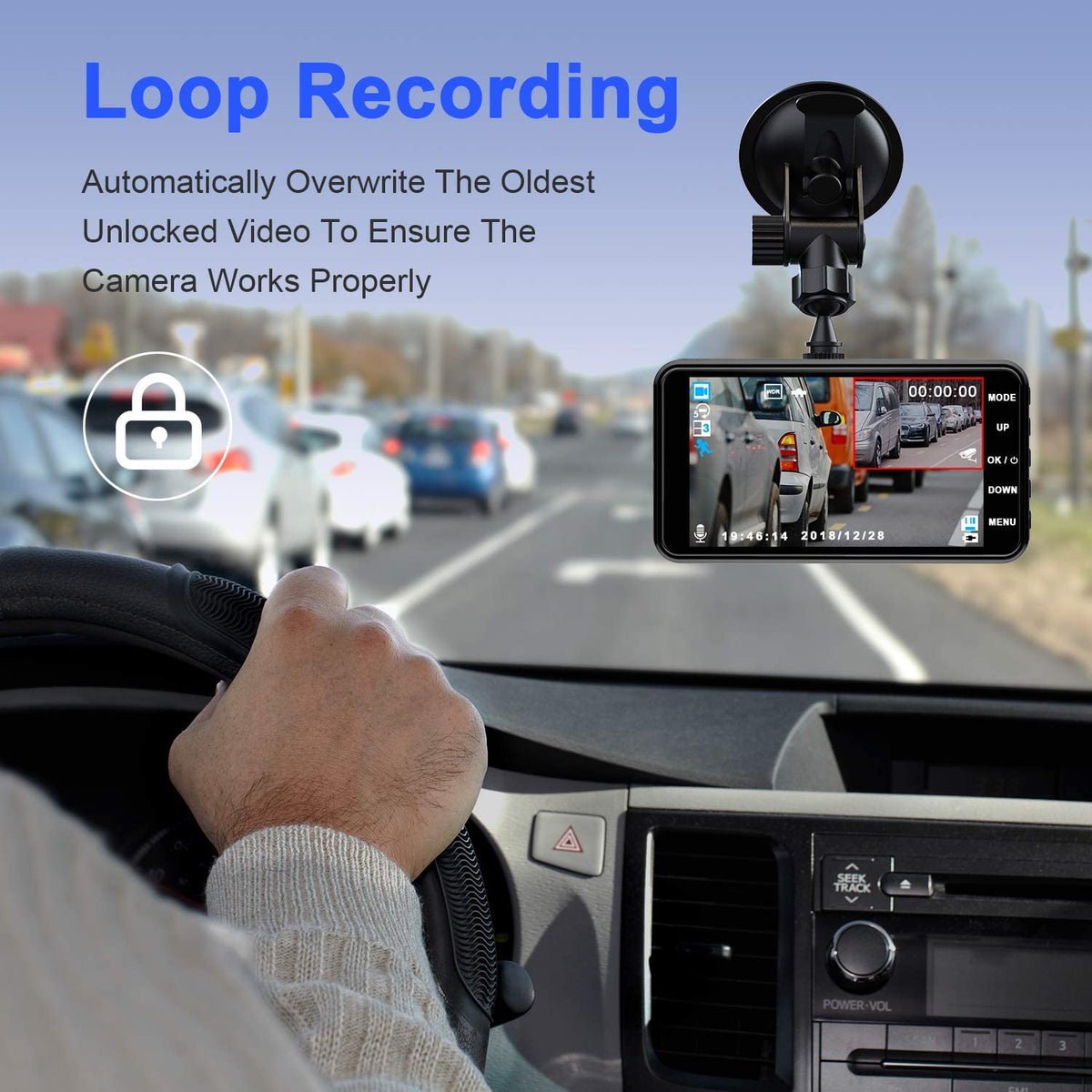 Dash Cam 1080P FHD Driving Recorder 4" Screen w Backup Camera - NAVOR