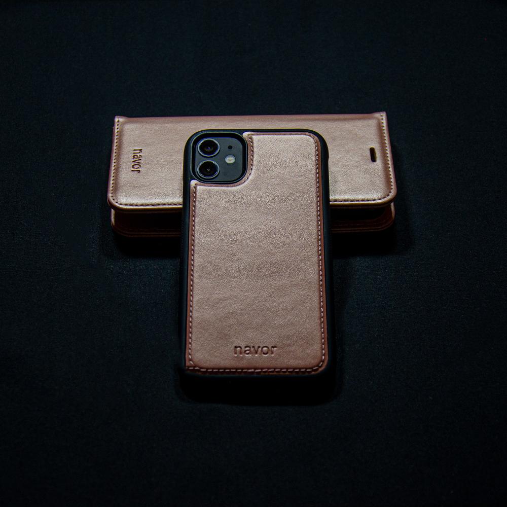 Navor Universal Car Mount & iPhone 12 / Pro PU Leather Wallet Case [Vajio Series] - NAVOR