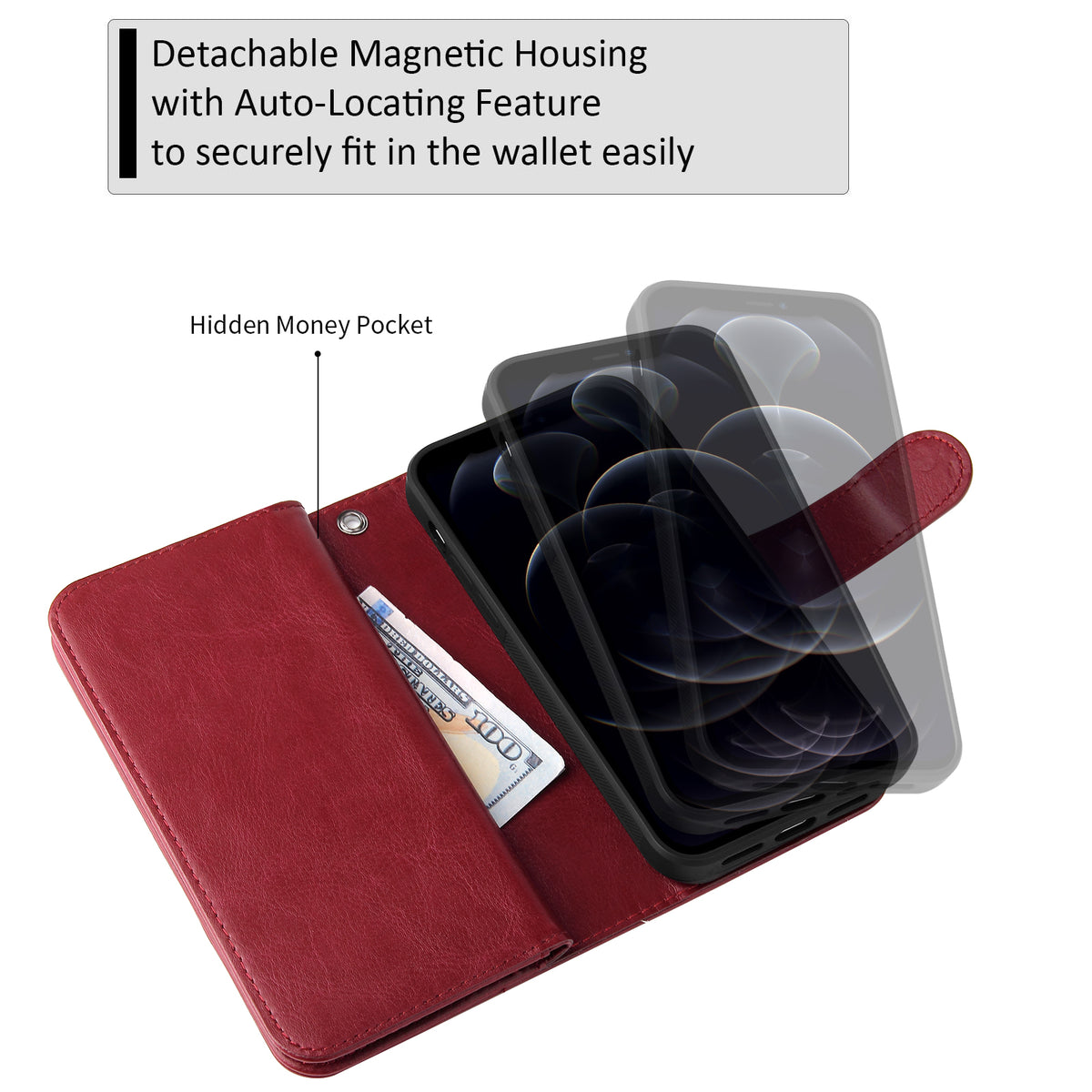 JOOT-3L Series- iPhone 12 / 12 Pro Magnetic Detachable Wallet Case - NAVOR