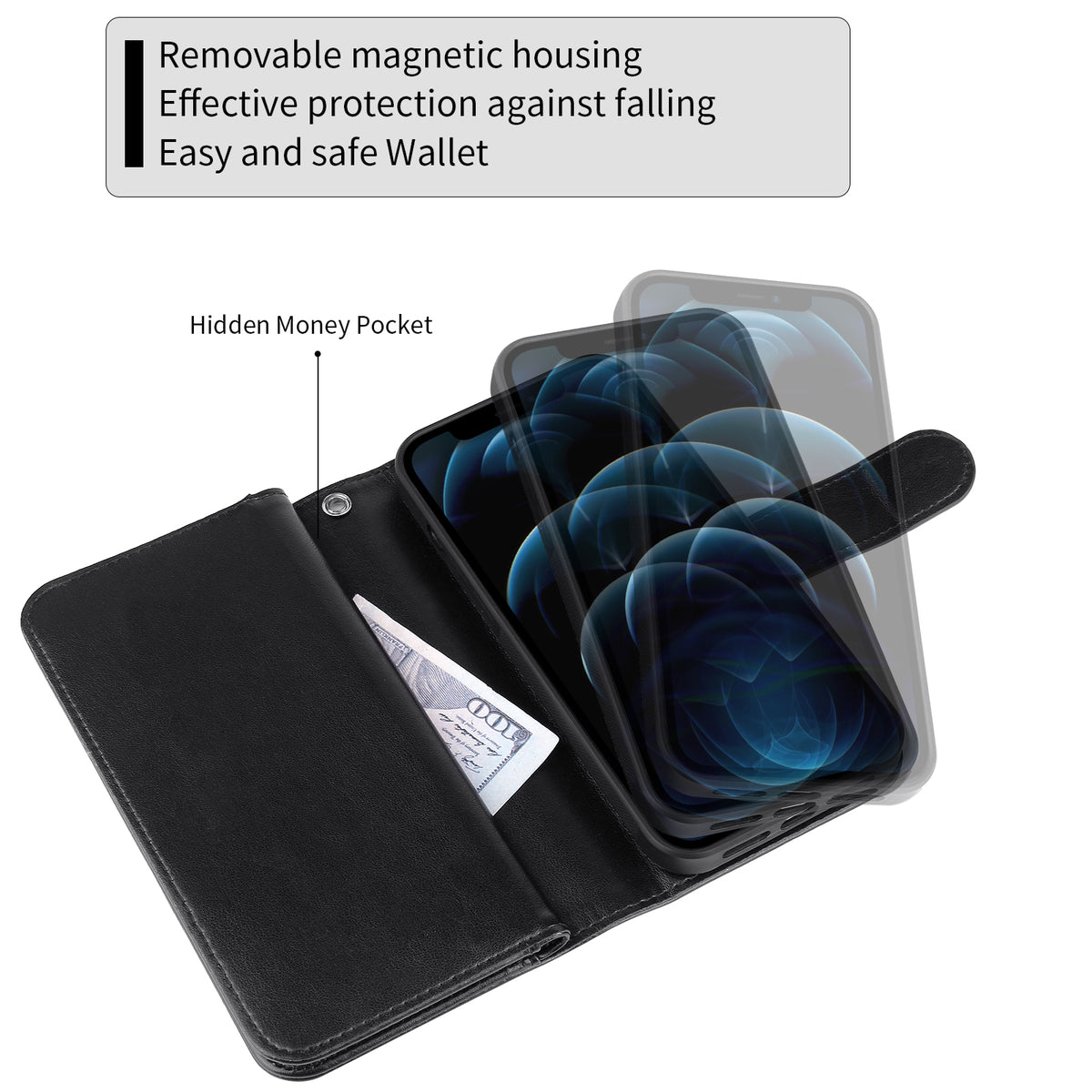 Navor Universal Car Mount & JOOT-3L Series iPhone 12 Pro Max 6.7" Magnetic Detachable Wallet Case - NAVOR