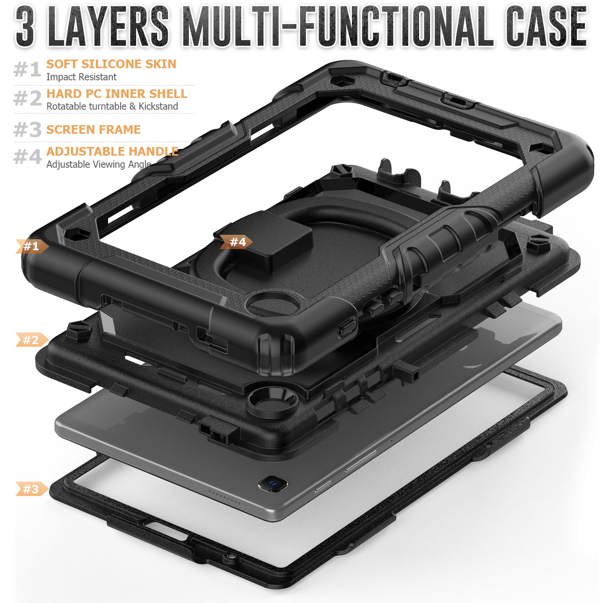 navor Galaxy Tab A7 Lite 8.7” 2021, 360 Kickstand Case [BLACK]