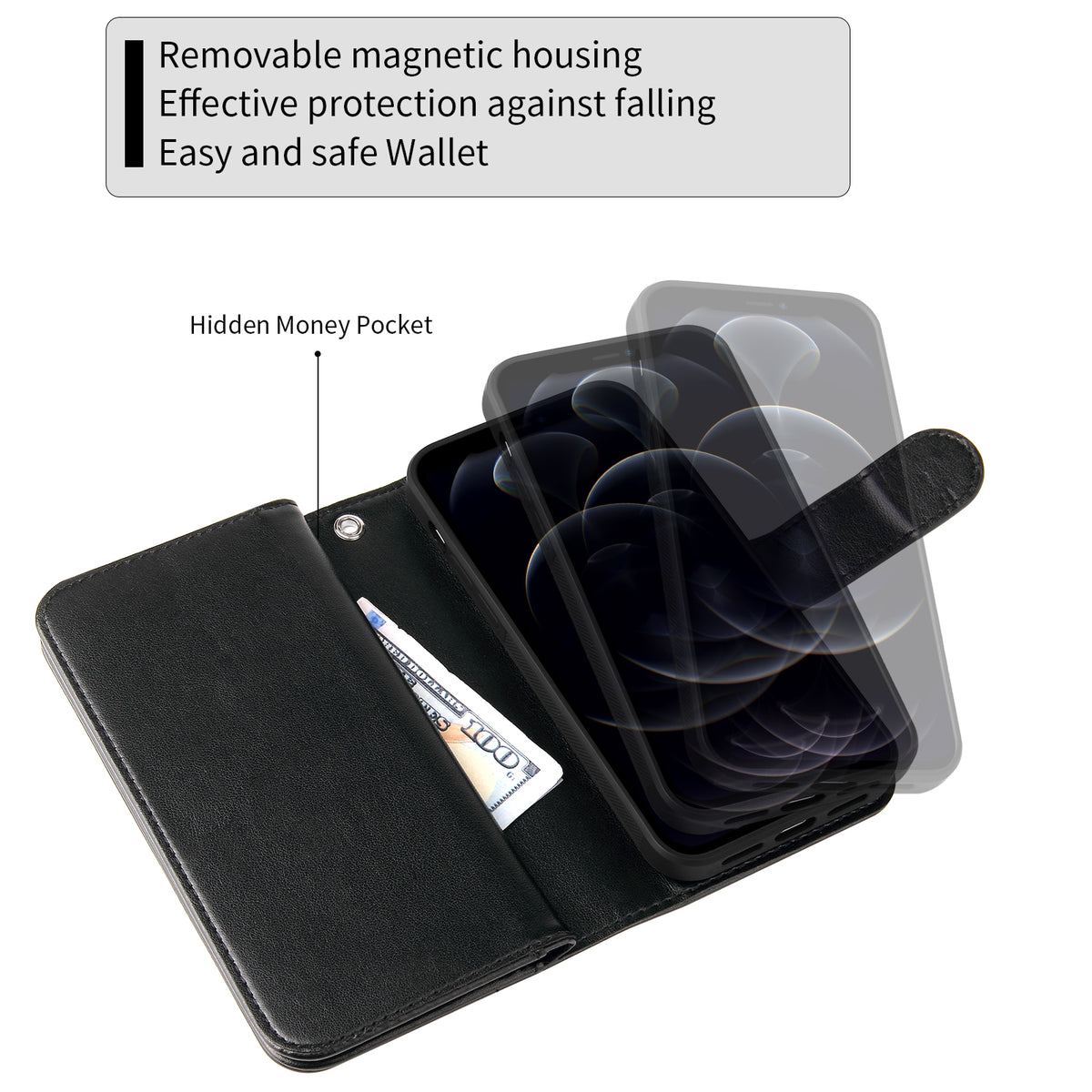 JOOT-3L Series- iPhone 12 / 12 Pro Magnetic Detachable Wallet Case - NAVOR