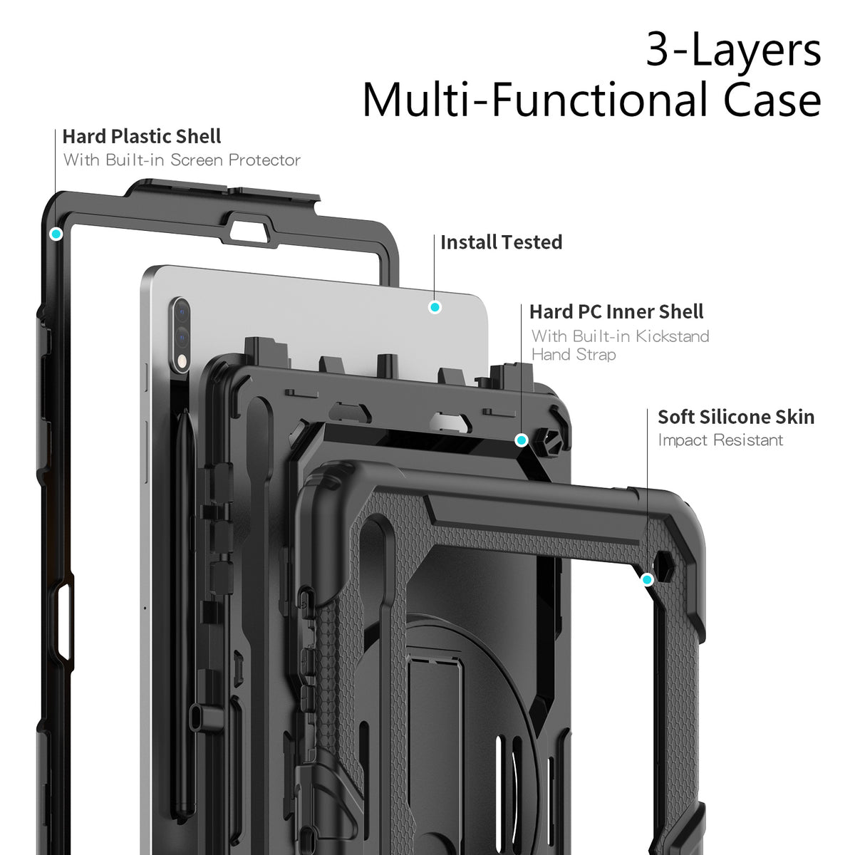 navor Tab S8 Plus (2022) / Tab S7 Plus  (2020) / Tab S7 FE (2021) 12.4-inch, 360 Kickstand Case [BLACK]