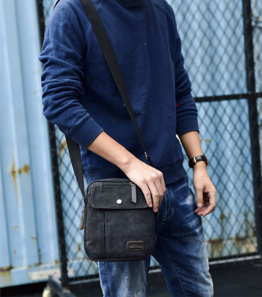 Men's Small Vintage Multipurpose Canvas Shoulder/ Messenger Bag - NAVOR