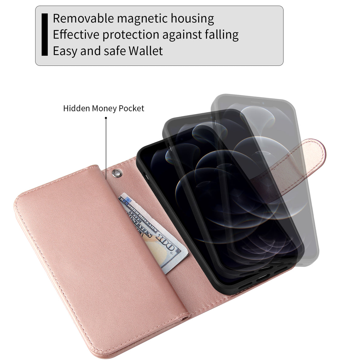 JOOT-3L Series- iPhone 12 / 12 Pro Magnetic Detachable Wallet Case - NAVOR