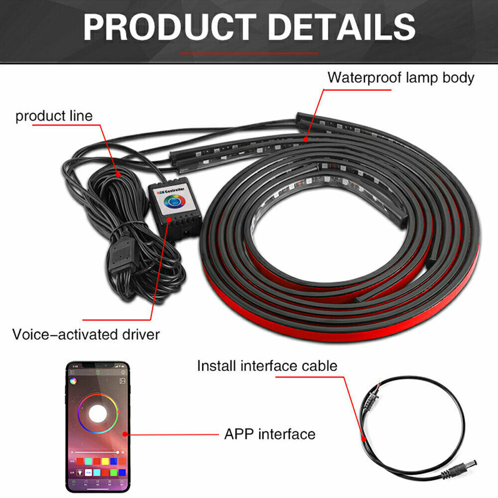 Car Under Glow Lights, Bluetooth App Control RGB Strip Lights - NAVOR