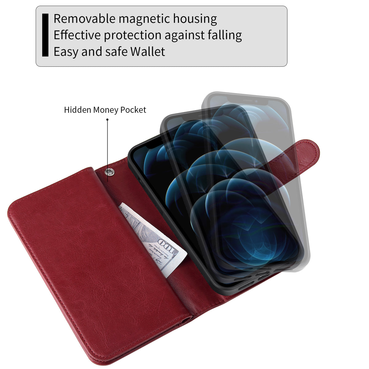 Navor Universal Car Mount & JOOT-3L Series iPhone 12 Pro Max 6.7" Magnetic Detachable Wallet Case - NAVOR