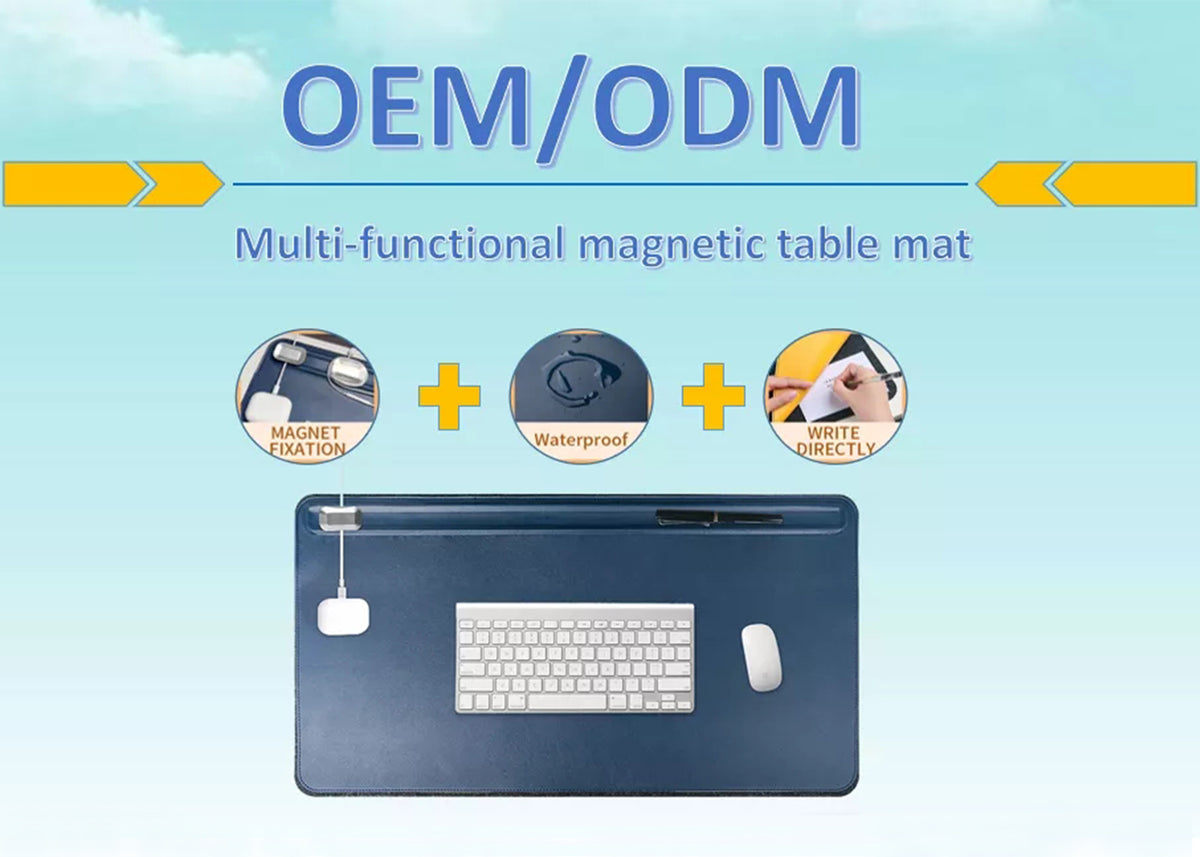 PU Leather 68.5 x 36.8cm Desk Mat with Magnetic Cable Holder for Office Home - NAVOR