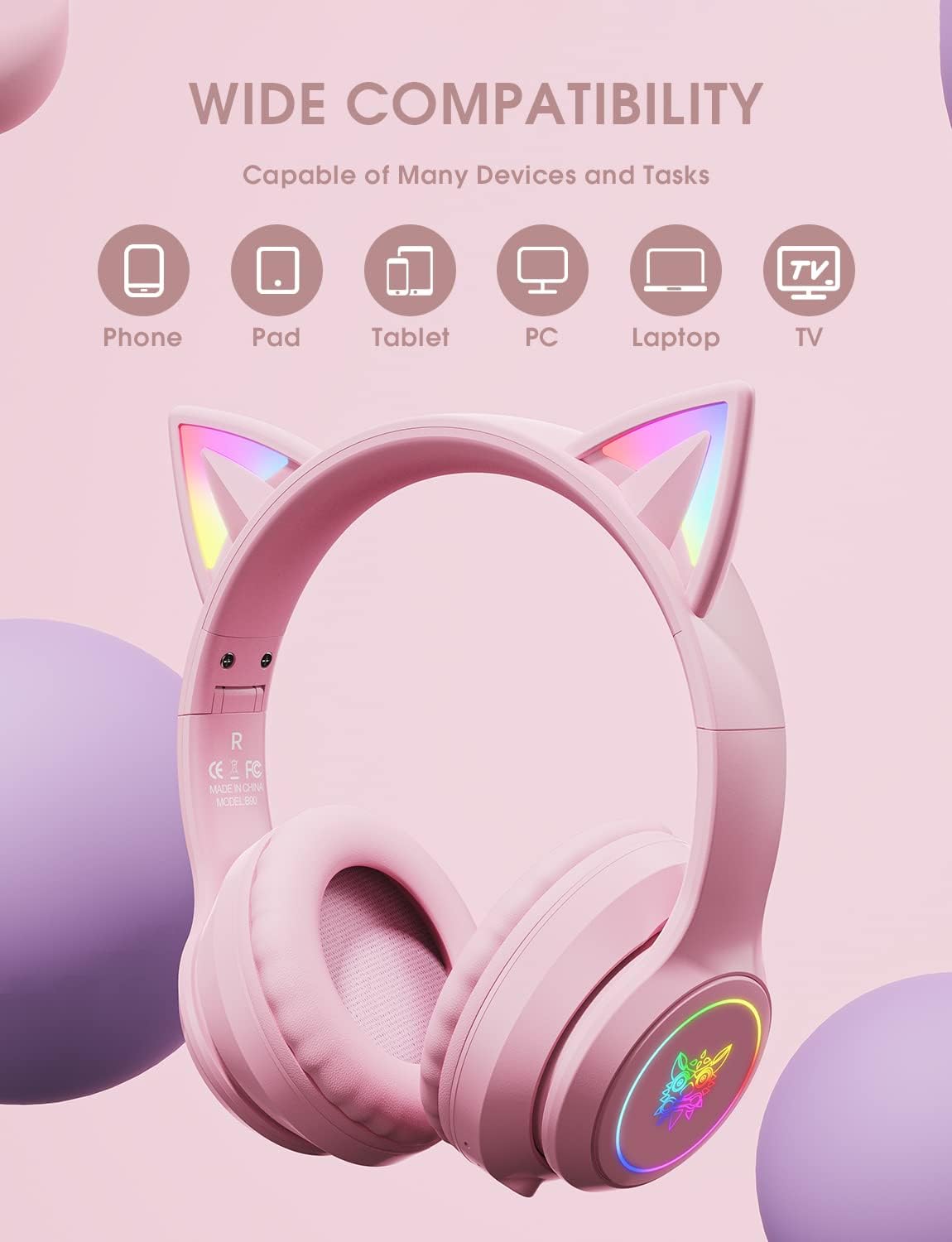 navor Bluetooth Cat Ear Headset, 15-22H Play Time