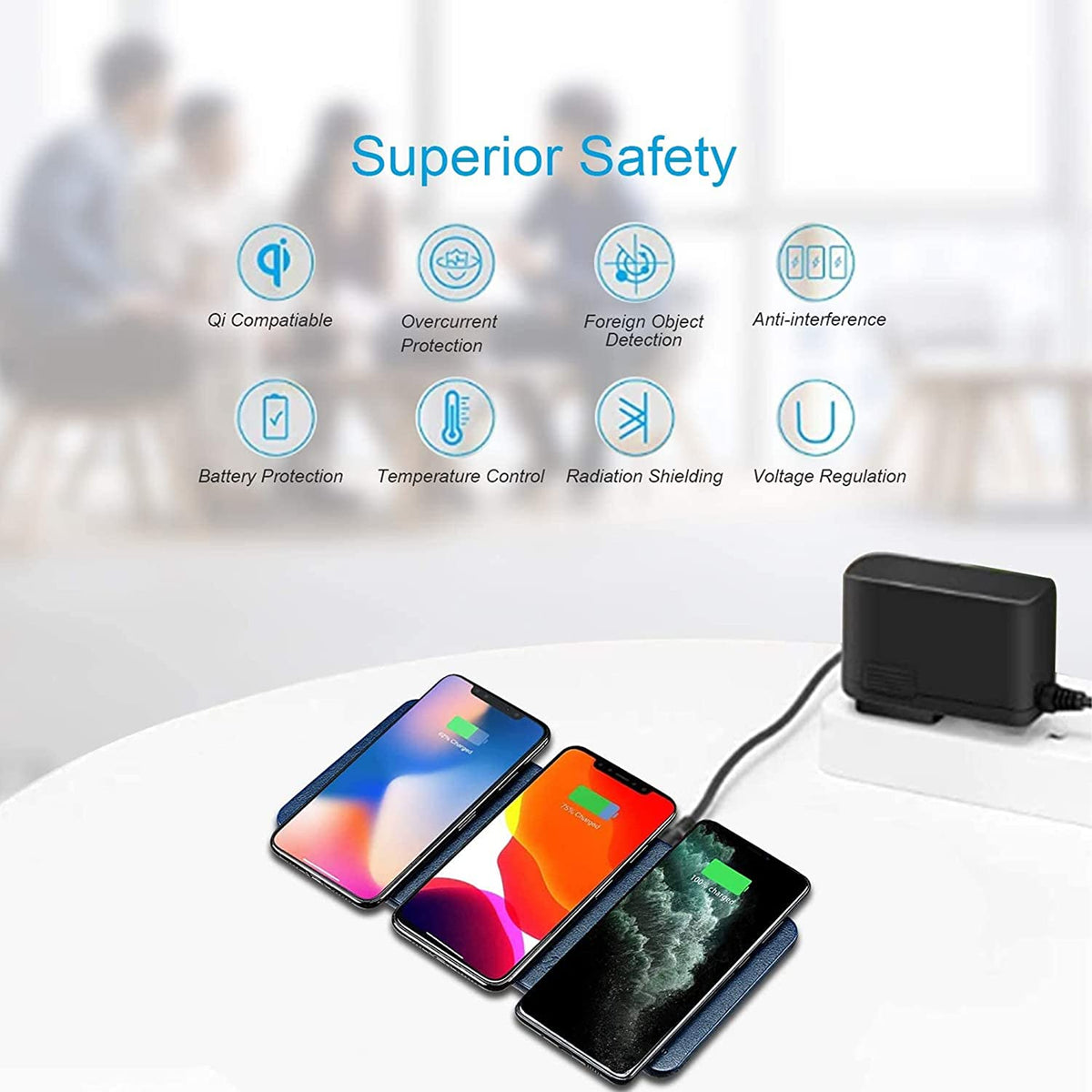 navor 3-in-1 Ultra-Slim Leather Multiple Devices Wireless Charging Pad - NAVOR