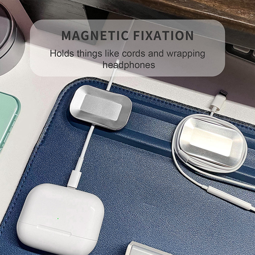 PU Leather 68.5 x 36.8cm Desk Mat with Magnetic Cable Holder for Office Home - NAVOR