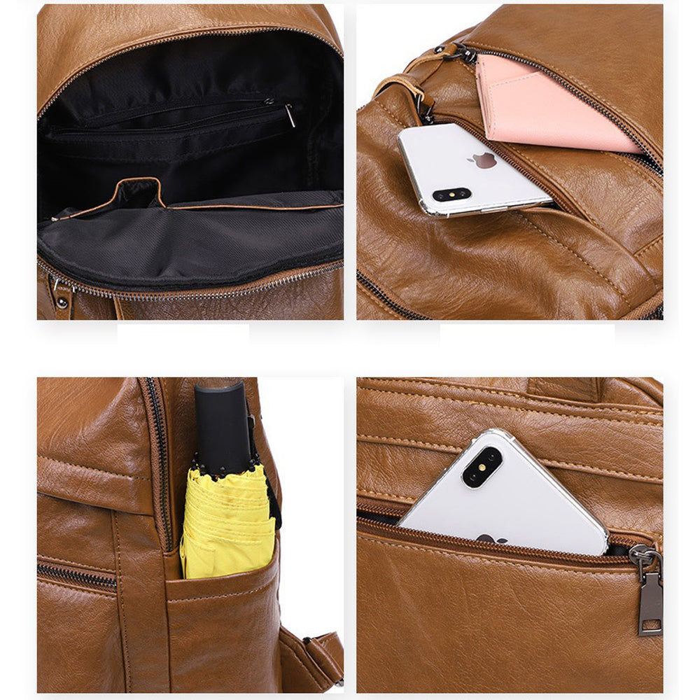 Leather Backpack for Girls/Women Waterproof Daypack - NAVOR
