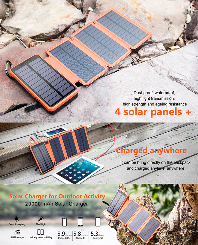 20000mAh Solar Portable Power Bank Dual 2.1A Outputs Waterproof External Battery Pack - NAVOR