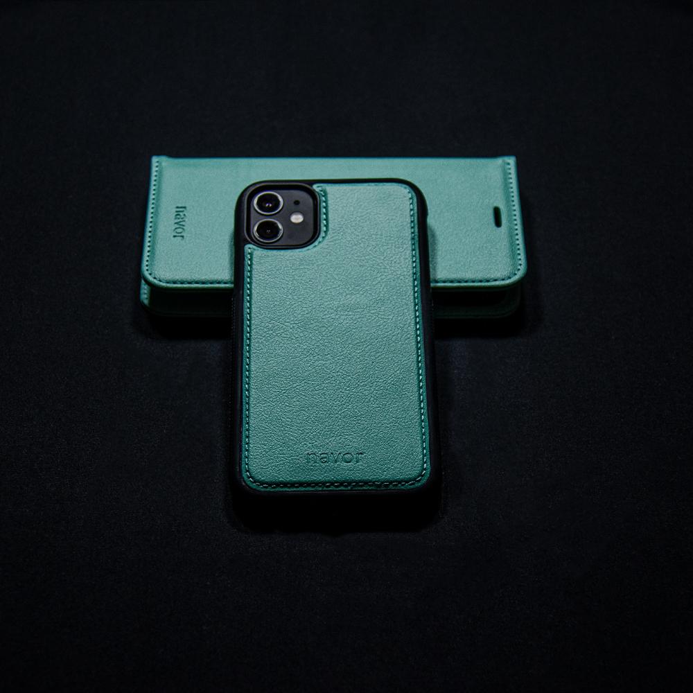 Navor Universal Car Mount & iPhone 12 / Pro PU Leather Wallet Case [Vajio Series] - NAVOR