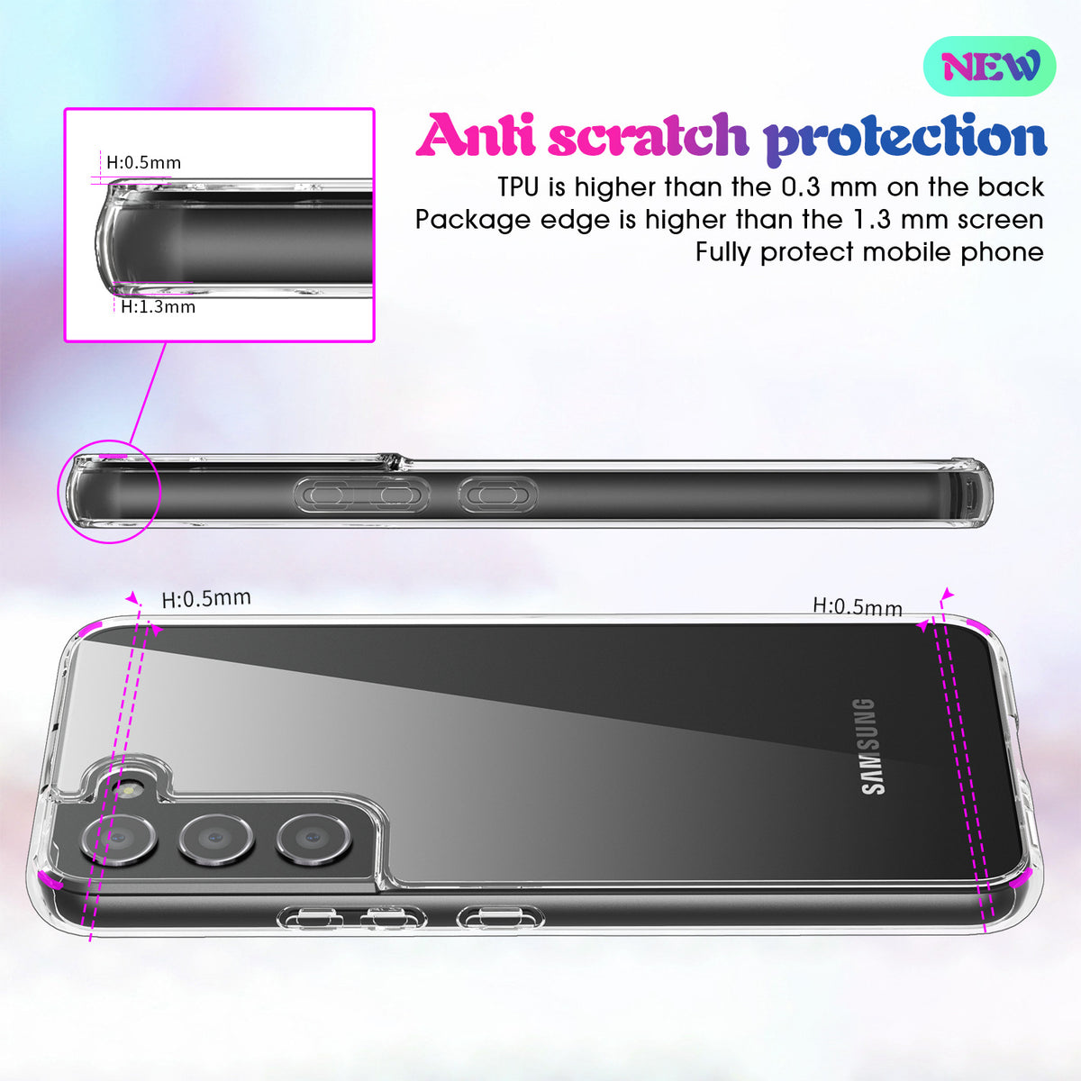 [5-in-1 Pack] Slim Clear Case for Galaxy S22 5G 6.1” with Camera Lens and Screen Proetctors - NAVOR