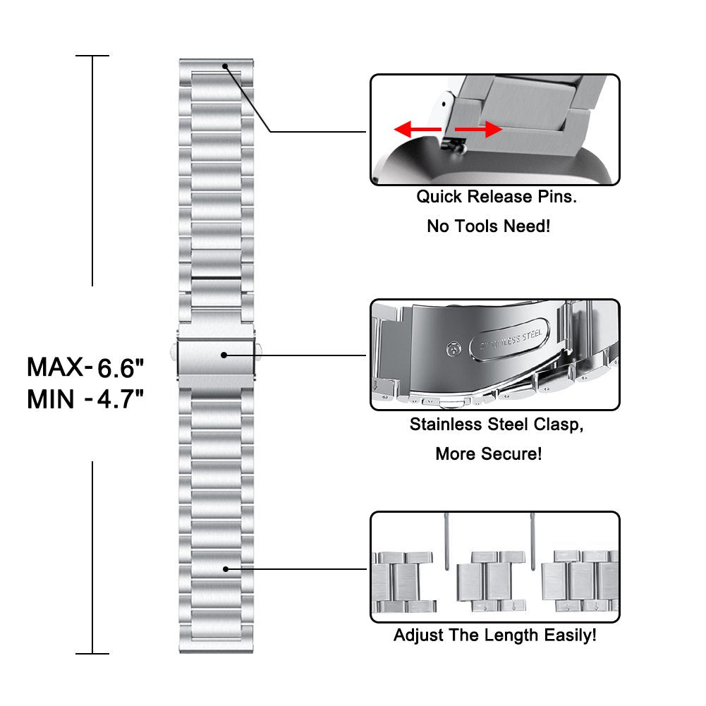 Solid Stainless Steel Replacement Watch Band/ Bracelet for Fitbit Versa Smartwatch - Black/Silver - NAVOR