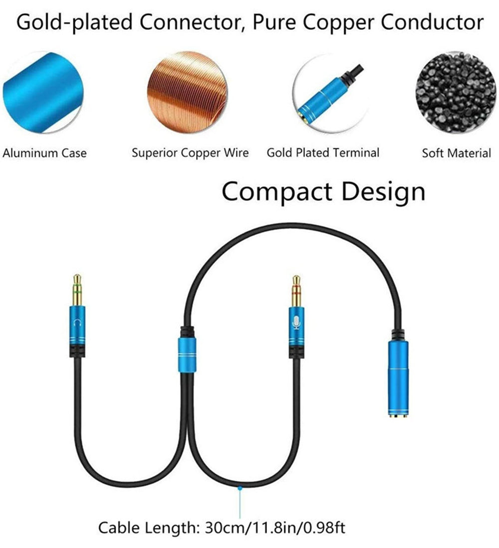 navor Headphone Splitter Cable, 3.5mm Female to Headphone Mic and Audio - NAVOR