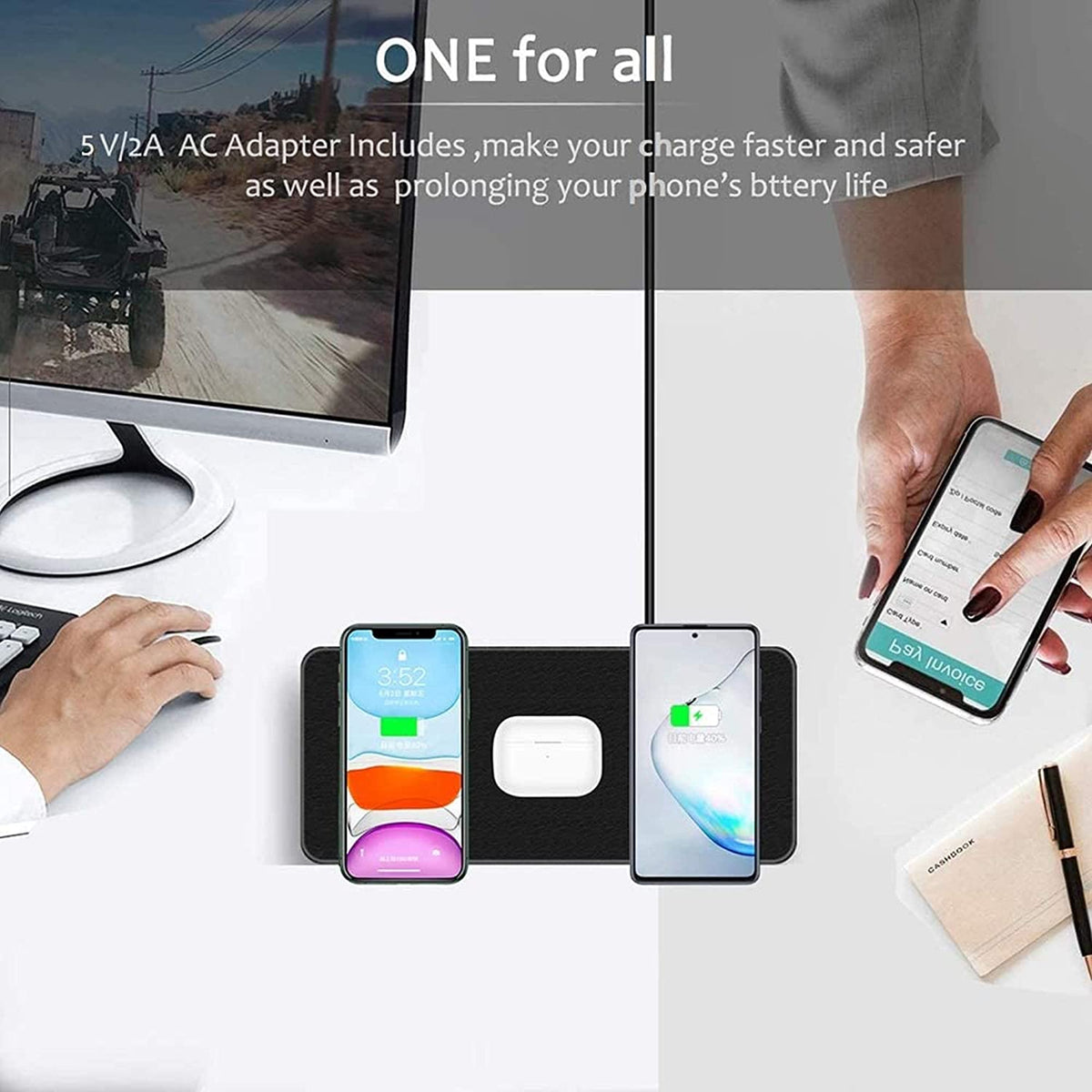 navor 3-in-1 Ultra-Slim Leather Multiple Devices Wireless Charging Pad - NAVOR