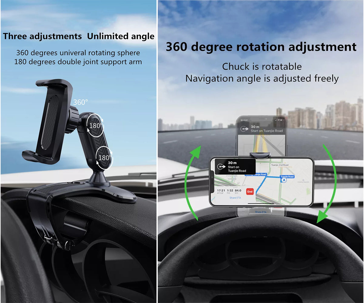 360° Rotatable Car Phone Mount Holder for Dashboard, Compatible with most smartphones - NAVOR