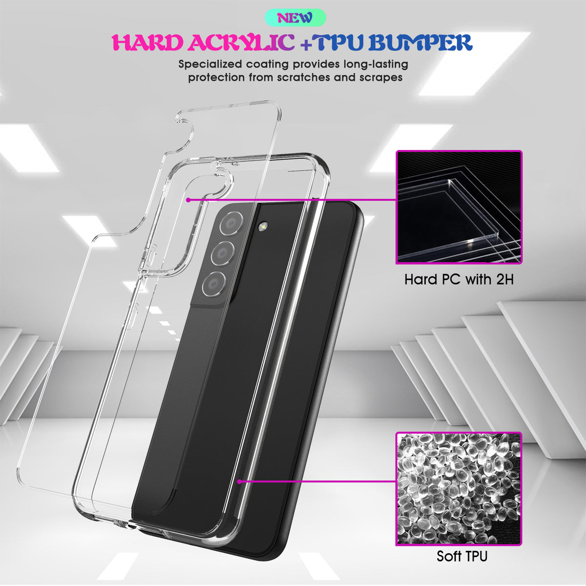 [5-in-1 Pack] Slim Clear Case for Galaxy S22 5G 6.1” with Camera Lens and Screen Proetctors - NAVOR