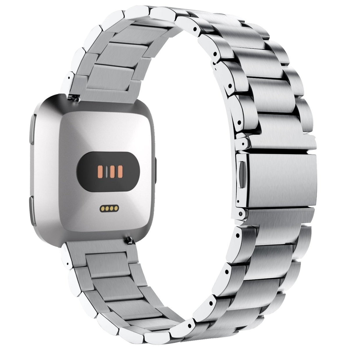 Solid Stainless Steel Replacement Watch Band/ Bracelet for Fitbit Versa Smartwatch - Black/Silver - NAVOR
