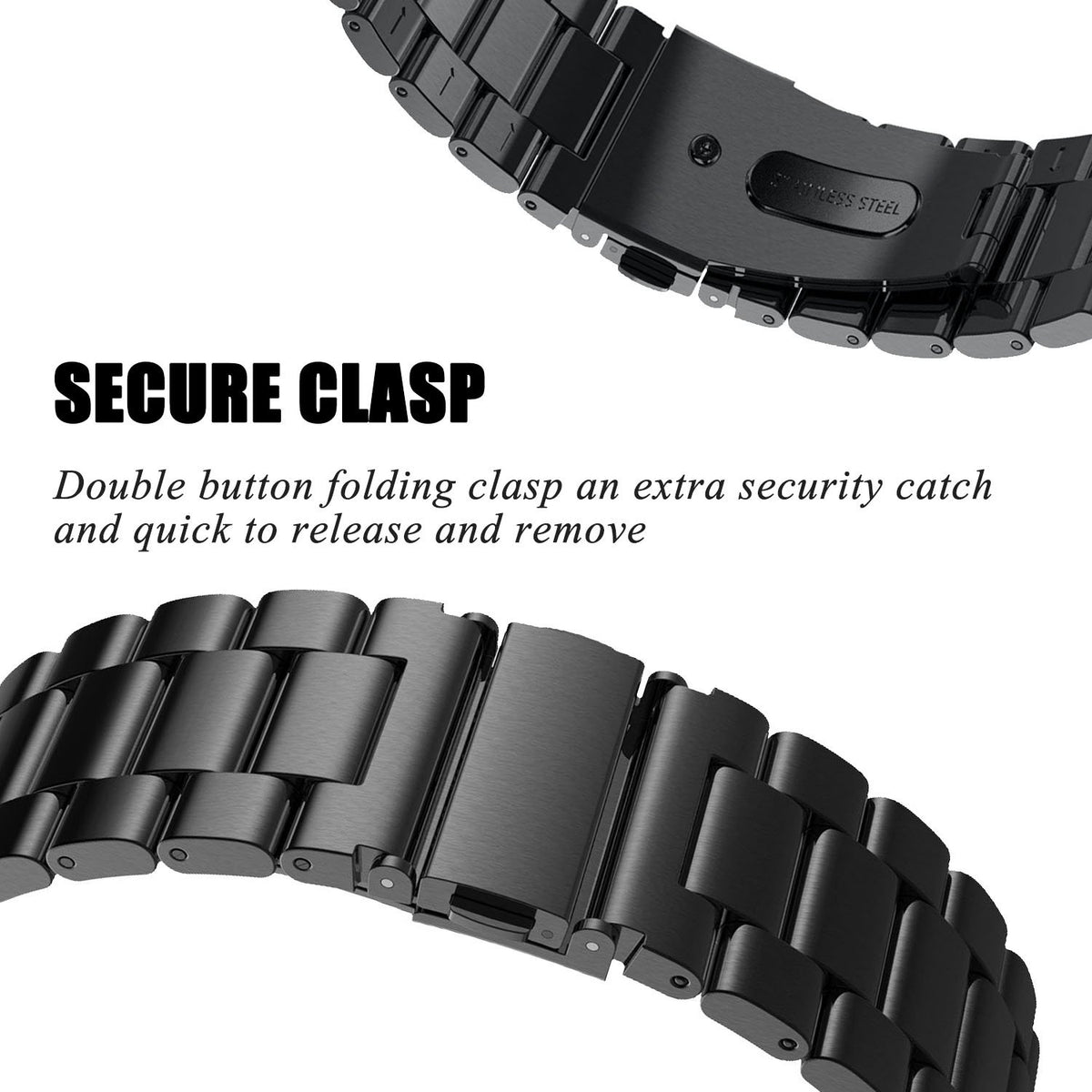 Solid Stainless Steel Replacement Watch Band/ Bracelet for Fitbit Versa Smartwatch - Black/Silver - NAVOR