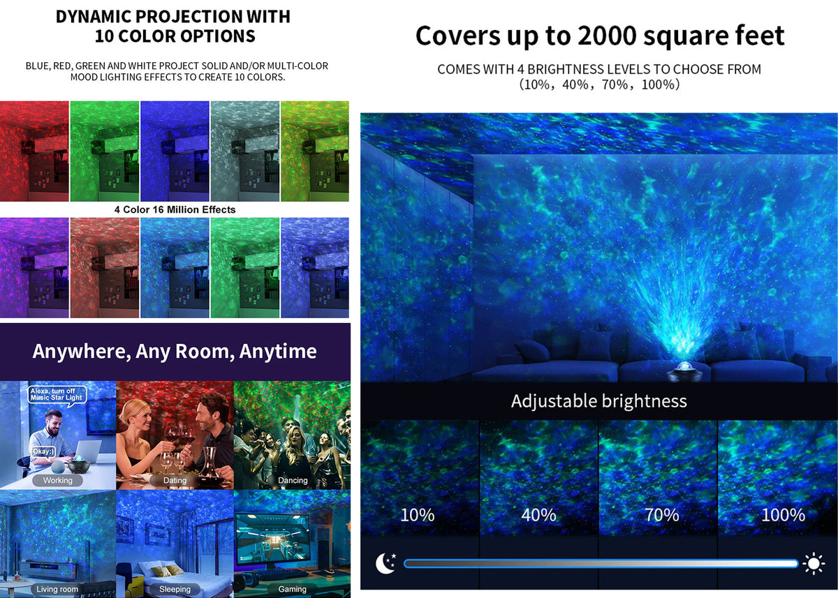 navor Starry Projector Light, 4 in 1 Galaxy Night Light: Remote Control, Timer, 10 Color Effects, and Built in Speaker