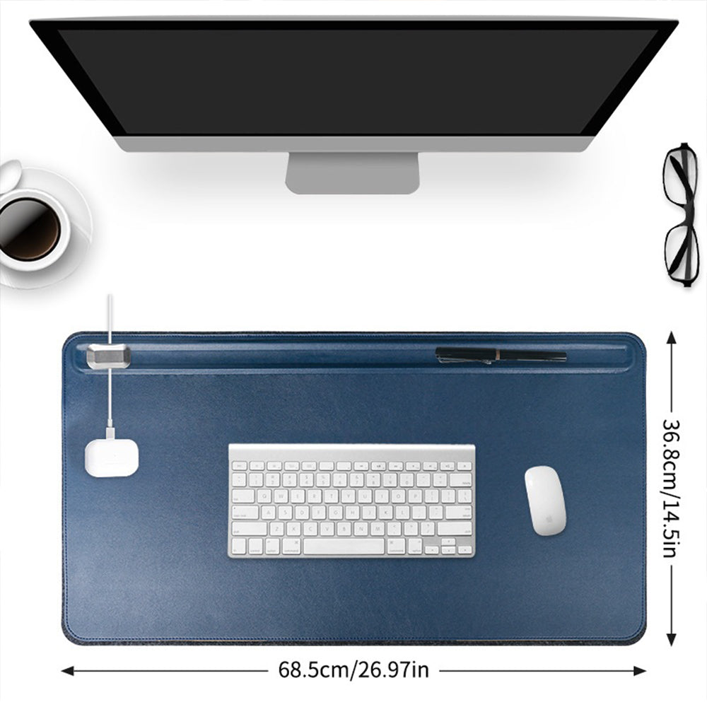 PU Leather 68.5 x 36.8cm Desk Mat with Magnetic Cable Holder for Office Home - NAVOR